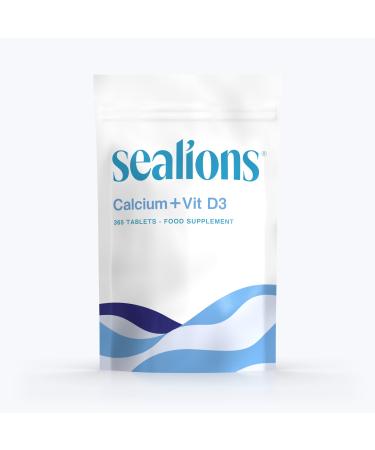 Calcium Tablets + Vitamin D3 | 365 High Strength Vegetarian Micro Tablets | Supports Joints Bones & Teeth | 1 Year Supply by Sealions Vitamins