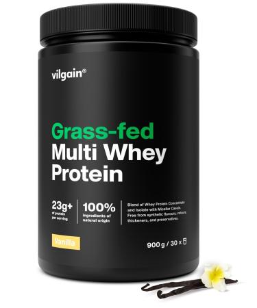 Vilgain Grass-Fed Multi Whey Protein - 77% concentr de lactos rum isolat et cas ine agit imm diatement apr s l'entra nement et en cas de carence prolong e en prot ines formule purement naturelle Vanille 900g