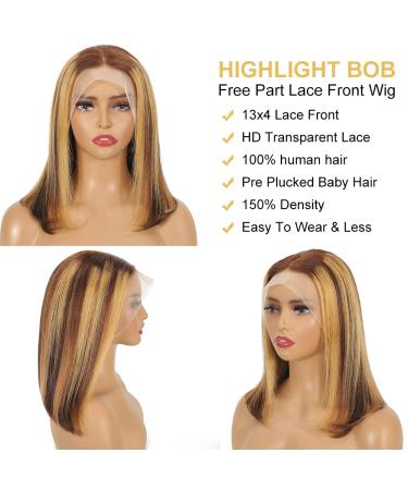 Weiqi 13x4 Highlight Bob Wig Human Hair | Ombre 4/27 Lace Front Wig for Women | Pre Plucked 12 Inch Honey Blonde HD Lace Wig - Buy Online on GoSupps.com