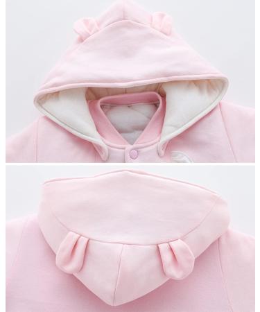 Baby Girls Snowsuit Romper with Detachable Hood, Footies, and Warm Cotton Material - Pink Winter Outfit for Newborn (9-12 Months) - Buy Online on GoSupps.com