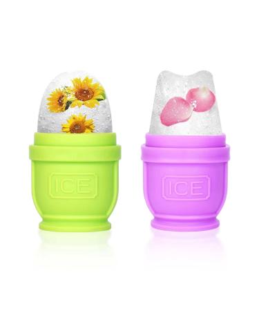 BFASU 2 packs ice roller for face and body parts. Massage facial beauty ice roller skin care tools(green+purple)