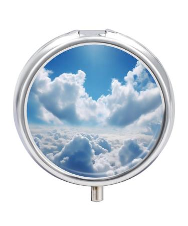 Pill Box Pill Case 3 Compartment Travel Pill Box Sky Cloud Printing Small Pill Box Portable Medicine Pill Case Pill Organizer for Purse & Pocket for Travel Handbag (Round)