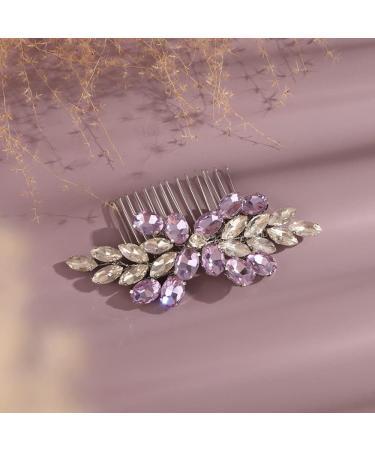 Deniferymakeup Bride Wedding Hair Comb Rhinestone Hair Piece Silver Rhinestone Headpiece Bridal Hair Accessories for Women and Girls (Purple) - Buy Online on GoSupps.com