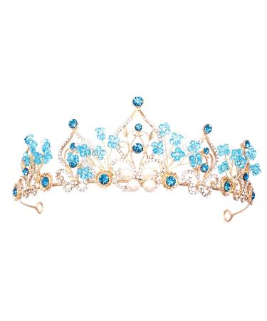 FRCOLOR Princess Tiara Crowns Blue Gem Crown Crystal Girls Tiara Rhinestone Tiara for Little Kid