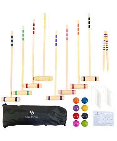 SpeedArmis 8 Players Croquet Set with 28In Pine Wooden Mallets, Colored PE Ball, Wickets, End Stakes - Lawn Backyard Outdoor Game Set for Kids/Family (Portable Carry Bag Including)