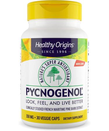 Healthy Origins Pycnogenol 150 mg - Premium Pine Bark Extract - French Maritime Pine Bark Extract for Heart Health Skin Care & More - Gluten-Free & Non-GMO Supplement - 30 Veggie Caps