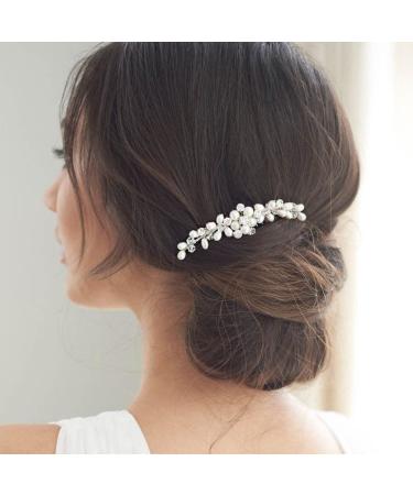 Brishow Crystal Bride Wedding Hair Comb Bridal Hair Pieces Pearl Hair Accessories for Women and Girls (Silver)