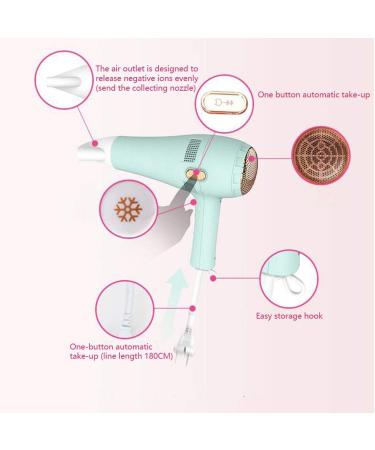 2200W Hair Dryer Professional Salon Hairdryer with Nozzle 3 Heat & 2 Speed Setting and Cool Shot Button DC Motor Ionic Conditioning to Protect Hair and Increase Shine Quick Storage Wire Button Blue - Buy Online on GoSupps.com