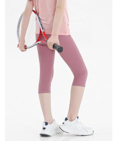Seaur Girls 3/4 Sport Leggings & Yoga Pants | Monochrome Tight Jogging & Running Pants (110-152) - Pink & Red - Buy Online on GoSupps.com