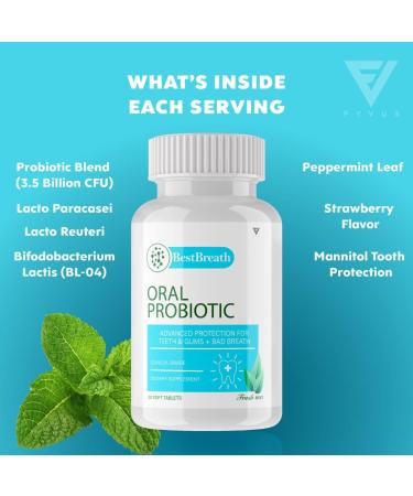 Best Breath Oral Probiotic Mints for Bad Breath - Dental Probiotics for Teeth, Gums, and Halitosis - Mannitol Chewables for Kids and Adults (30 Tablets) - Buy Online on GoSupps.com