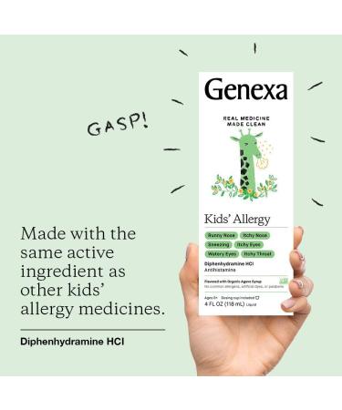 Genexa Kids' Organic Liquid Allergy Medication - 4oz | Vegan, Gluten-Free & Non-GMO | Agave Flavor | Effective Antihistamine for Children - Buy Online on GoSupps.com