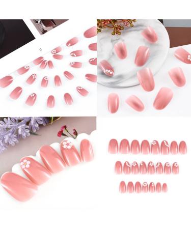 Buy Sethexy Bling False Nails - Glossy Pink Square Acrylic Short Fingernails with Strass (24 pcs) for Women & Girls - Trendy Flower Design - Buy Online on GoSupps.com