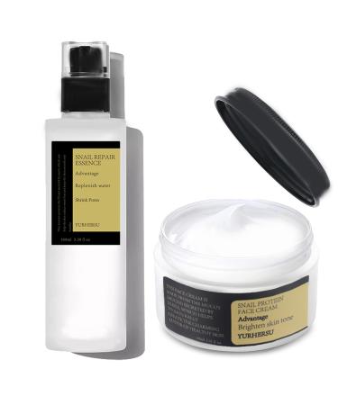 Snail Mucin Essence Snail Mucin Skin Care Sets &Kits Snail Mucin Face Creamf or Anti Wrinkle Hydrating Hyaluronic AcidSerum Niacinamide Serum Smooth Fine Lines &Face Moisturiser(Cream+Essence Set)