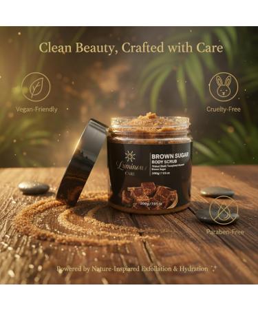Luminous Care Brown Sugar Exfoliating Body Scrub Sea Salt Walnut & Pecan Shell Natural Exfoliant with Coconut Oil Vitamin C & Niacinamide Smoothes Brightens & Hydrates Skin 200 g Jar - Buy Online on GoSupps.com