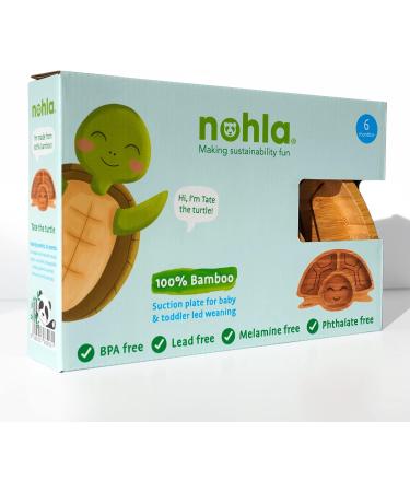 Nohla Tate the Turtle Bamboo Baby Weaning Suction Plate - Spill-Proof 15cm x 26cm, Ideal from 6 Months - 100% Organic Bamboo & FDA Silicone, BPA-Free - Green - Buy Online on GoSupps.com