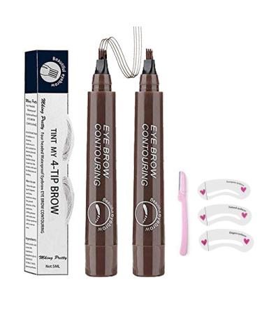 Microblading Eyebrow Pen  Eyebrow Pen 4 Points Eyebrow Pencil  Creates Lasting MakeUp Professional Natural Looking Eyebrows  Cover Sparse Areas  Daily Waterproof Eyebrow with Gift (02Dark Brown)