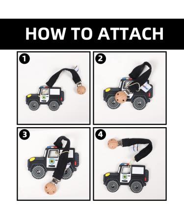 Baby Food Grade Silicone Car Teether Toy with Pacifier Clip Holder - Police Car Black | Teething Pain Relief Gift Set for Boys and Girls (3 Months+) | BPA Free & Freezer Safe - Buy Online on GoSupps.com