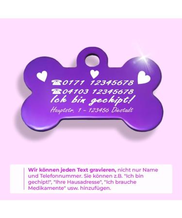 Personalized Ibera Gifts: Engraved Bone-Shaped Dog & Cat Collars for Medium to Large Pets | Custom Name & Heart Design in Purple - Buy Online on GoSupps.com