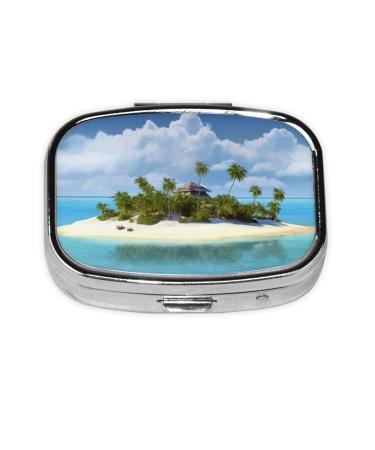 Island and Beach Printed Square Pill Box Portable Travelling Pill Box Medicine Organiser