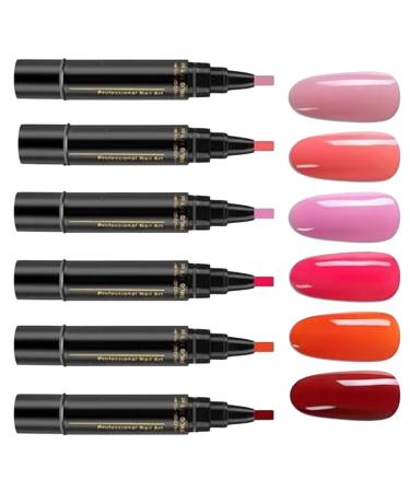 Lot de 6 stylos ongles 5 ml - Pour ongles - Sans UV - 3 en 1 - S chage rapide - Pas de UV - Gain de temps et facile - Pour femmes et filles 04