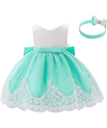FYMNSI Baby Girl Baptism Christening Dress | Lace Floral Embroidery | Formal Party Birthday Pageant Wedding | 9-12 Months Light Green - Buy Online on GoSupps.com