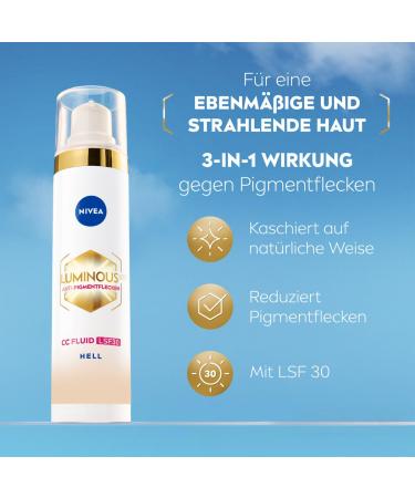 NIVEA Luminous 630 Anti-Pigment CC Fluid SPF 30 for Light Skin - 40 ml | Even Complexion & Hydration - Buy Online on GoSupps.com