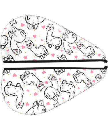 Hair Towel Wrap with Button - Quick Drying Towel Turban for Effortless Hair Care (Alpacas & Hearts Design - Buy Online on GoSupps.com