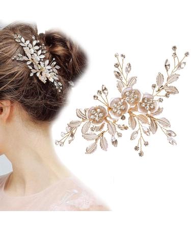 Wedding Hair Clip Rhinestone Bridal Handmade Flower Clip Crystal Hair Pins Bridal Bridesmaid Wedding Hair Accessories for Women and Girls Party Gift (Light Rose Gold)