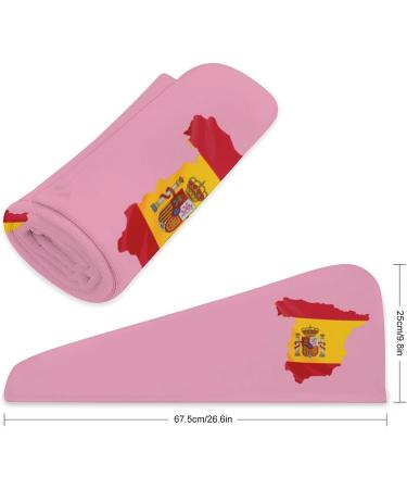 Spain Flag Map Microfiber Hair Towel Wrap | Super Absorbent Hair Turban for Women - 10x26 Inch - Buy Online on GoSupps.com