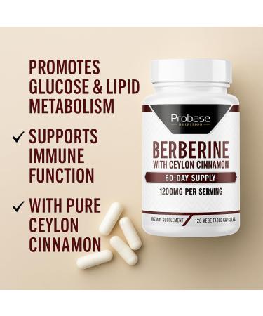 Probase Nutrition Berberine with Cinnamon Extract - Gluten Free and Vegan - 120 Capsules - 1200mg per Serving - Buy Online on GoSupps.com