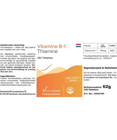 Vitamin B1 (Thiamine) 100mg 6-Month Supply | High Dosage 180 Vegan Tablets | Vitamintrend  - Buy Online on GoSupps.com