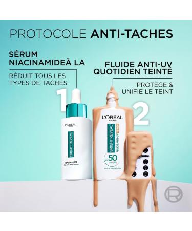 L'Or al Paris Bright Reveal Anti-UV Fluid SPF 50 Medium Tint Niacinamide 50ml - Buy Online on GoSupps.com