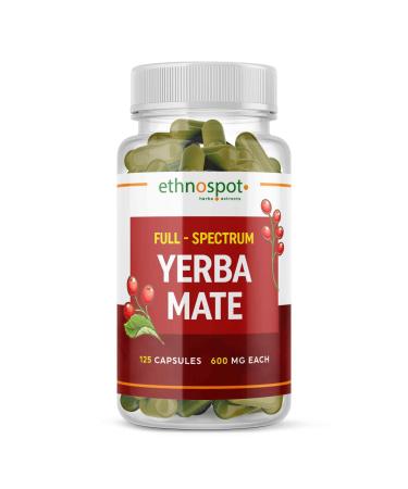 Yerba Mate Energy Capsules - Pure Herbal All Natural Caffeine Boosts Energy & Mental Focus - Supports Health & Boosts Metabolism - Herbal Antioxidant Support - 125 Vegan Capsules