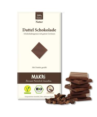 Makri Bio Dattel chocolate - without refined sugar sweetened with dates vegan & fair trade (nature 59% 10 plates) nature 59% 10 pieces (1 Pack)