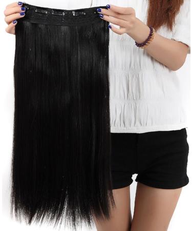 S-noilite 23 Inches (58cm) 3/4 Full Head One Piece 5clips Clip in Hair Extensions Extension Long Straight Hairpiece (Natural Black)