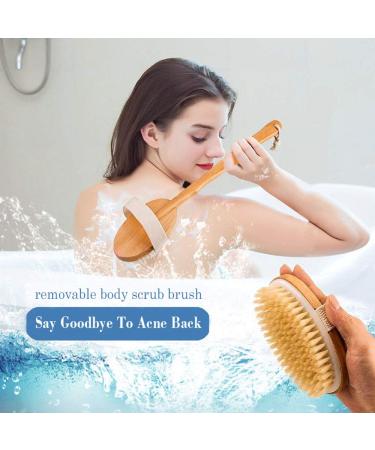 Back Brush Long Handle For Shower Exfoliator Brush For Dry Skin Brush Natural Bristle Body Brush For Cellulite Bath Brush Detachable Handle