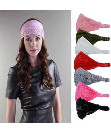 Women's Wide Elastic Hair Band Lace Headbands Headwrap Elegant Vintage Headband Lace Hair Accessories for Women Girls Daily Wear Party Birthday Rose Red pink-red - Buy Online on GoSupps.com