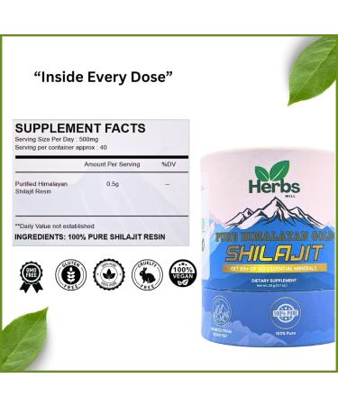 Herbs Mill | Premium Quality Himalayan Natural Organic Shilajit Resin | Packed with 85+ Essential Minerals for a Natural Energy Boost | High Fulvic Acid Content (20 Grams) - Buy Online on GoSupps.com