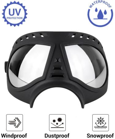 Namsan Large Breed Dog Goggles | Anti-UV Sunglasses for Medium-Large Dogs | Windproof & Anti-Dust | Silver Lens | Long Snout Dog Eye Protection | Black (Large) - Buy Online on GoSupps.com