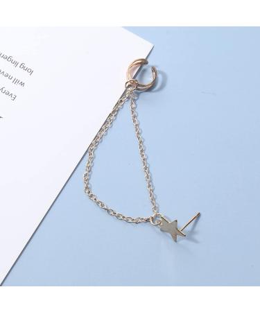 Boho Star Cartilage Chain Earrings - Gold Long Dangle & Minimal Ear Cuff Jewelry for Women & Girls - International Shipping - Buy Online on GoSupps.com