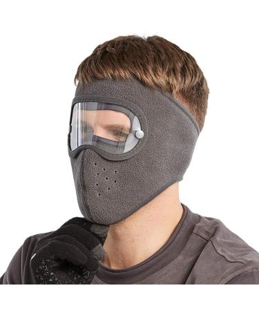 Mishiti unisex winter cycling windproof full face mask with removable transparent eye protection glasses anti-fitting polar-fleece storm hood