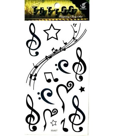 Black Music Notes Stars Temporary Tattoos 2 Sheets - Fake Body Arm Chest Shoulder Tattoos for Teens Men Women - Buy Online on GoSupps.com