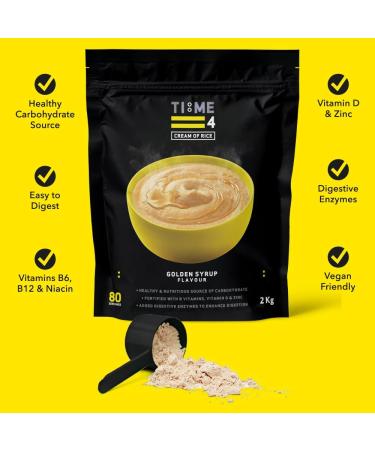 Time 4 Cream of Rice 2kg - Gluten-Free Porridge Alternative with Added Prebiotic Fibre and Digestive Enzymes - Golden Syrup Flavor - 80 Servings - Buy Online on GoSupps.com