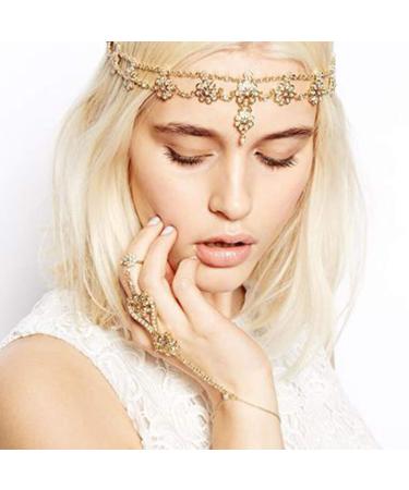 Jovono Boho Flower Head Chain | Gold Pearl Headband | Stylish Pearl Hair Accessories for Women & Girls - International Shipping - Buy Online on GoSupps.com