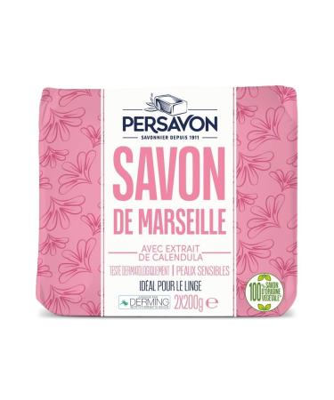 Persavon - Douceur Savon Marseille Calendula Test dermatologiquement Parfum de Calendula Origine Naturelle - 2x200 gr