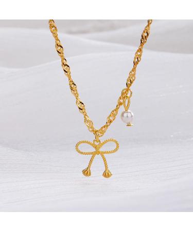 Oralgo Exquisite Hollow Bowknot Adjustable Necklace | Statement Trailer Necklace in Gold for Special Occasions - Buy Online on GoSupps.com