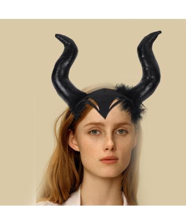 amangul Furry Devil Horn Headband for Adult with Face Mask Gold Stamping Hairhoop Kids Halloween Headdress Cosplay Headpieces(D) - Buy Online on GoSupps.com