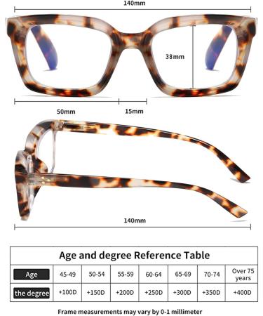 Hubeye Retro Oversized Large Frame Blue Light Blocking Reading Glasses 1.00 Dark Grey Leopard - Square Fashion Oprah Style for Women Men - Buy Online on GoSupps.com