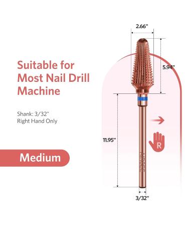 AIRSEE Tungsten Carbide Nail Drill Bit - Rose Gold Tornado Medium-M, Fast Gel Removal, 3/32 Shank, Right Hand, Salon Quality - Buy Online on GoSupps.com