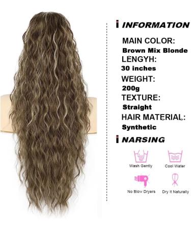 PORSMEER 28 Brown Blonde Ponytail Extension - Long Beach Wave Synthetic Drawstring Clip in Hairpiece for Women - Buy Online on GoSupps.com